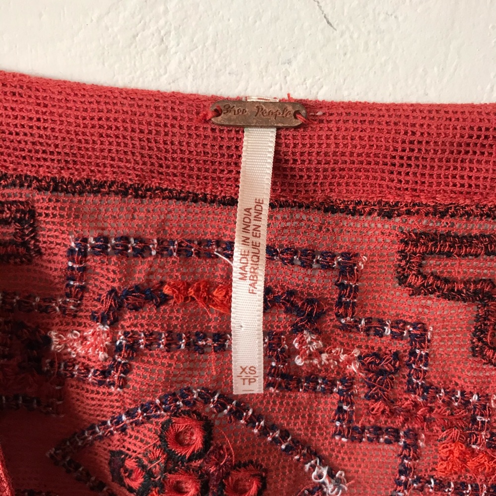 Free People Cream Flowy Lace Top with Red Embroidery - Picture 6 of 8